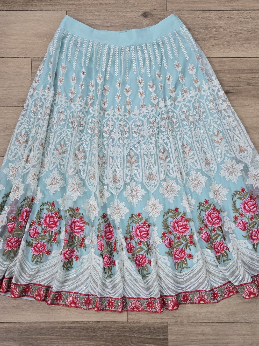 Soft Surroundings Women's Floral Embroidered Beaded Lined Analisa Zip Skirt Sz L